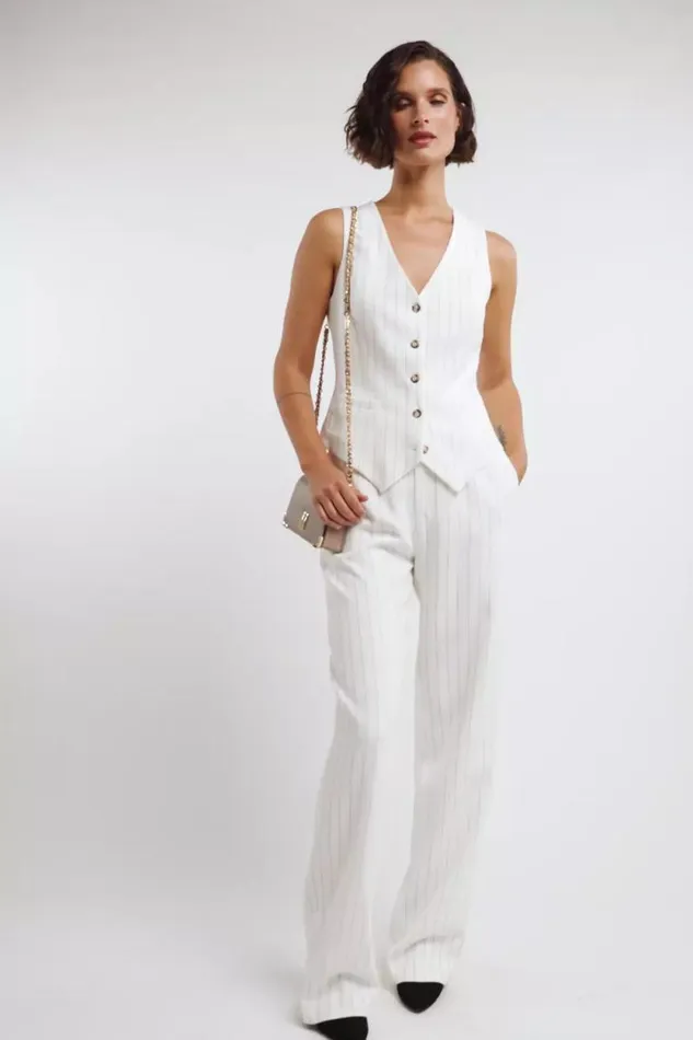 Women Hampton Waistcoat Oyster Linen Pinstripe Holland Cooper Waistcoats Women Hampton Waistcoat Oyster Linen Pinstripe Holland Cooper Waistcoats