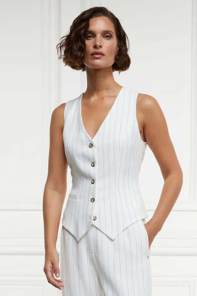 Women Hampton Waistcoat Oyster Linen Pinstripe Holland Cooper Waistcoats Women Hampton Waistcoat Oyster Linen Pinstripe Holland Cooper Waistcoats
