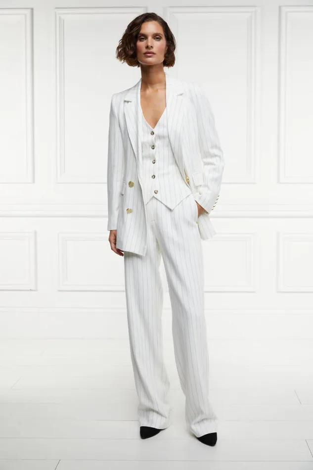Women Hampton Waistcoat Oyster Linen Pinstripe Holland Cooper Waistcoats Women Hampton Waistcoat Oyster Linen Pinstripe Holland Cooper Waistcoats