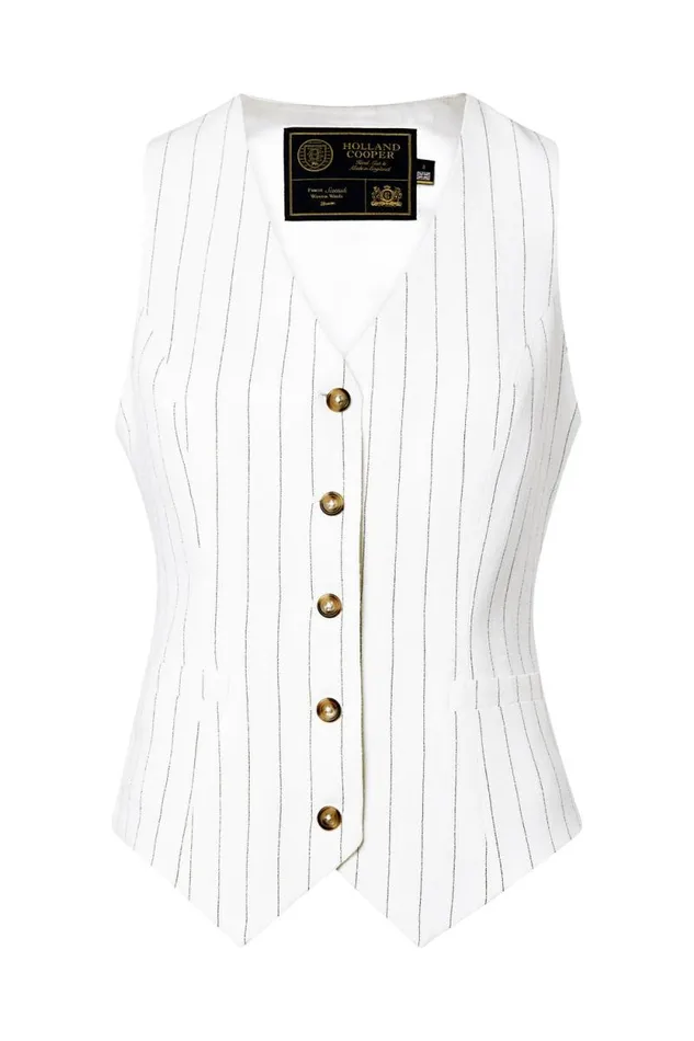 Women Hampton Waistcoat Oyster Linen Pinstripe Holland Cooper Waistcoats Women Hampton Waistcoat Oyster Linen Pinstripe Holland Cooper Waistcoats