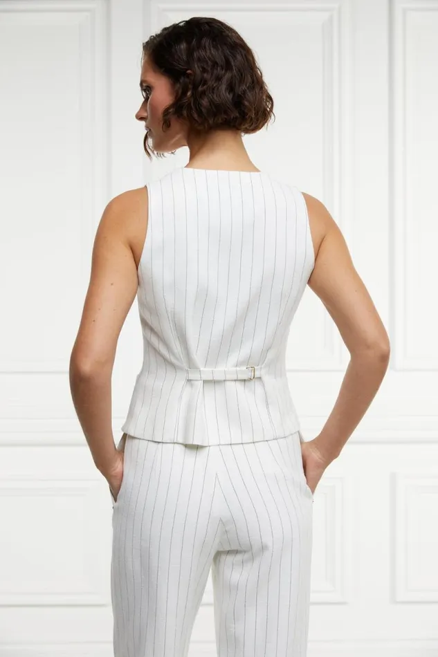 Women Hampton Waistcoat Oyster Linen Pinstripe Holland Cooper Waistcoats Women Hampton Waistcoat Oyster Linen Pinstripe Holland Cooper Waistcoats