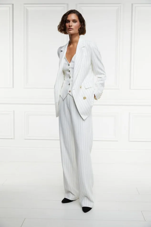 Women Hampton Waistcoat Oyster Linen Pinstripe Holland Cooper Waistcoats Women Hampton Waistcoat Oyster Linen Pinstripe Holland Cooper Waistcoats