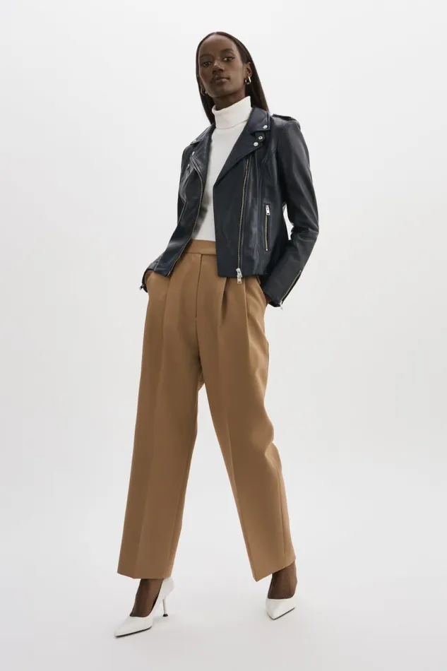 Women HARPER Fitted Leather Biker Jacket Navy LAMARQUE Leather Jackets