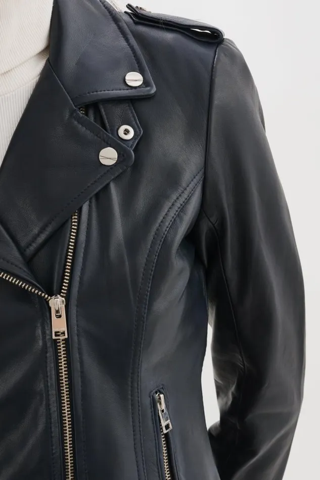 Women HARPER Fitted Leather Biker Jacket Navy LAMARQUE Leather Jackets
