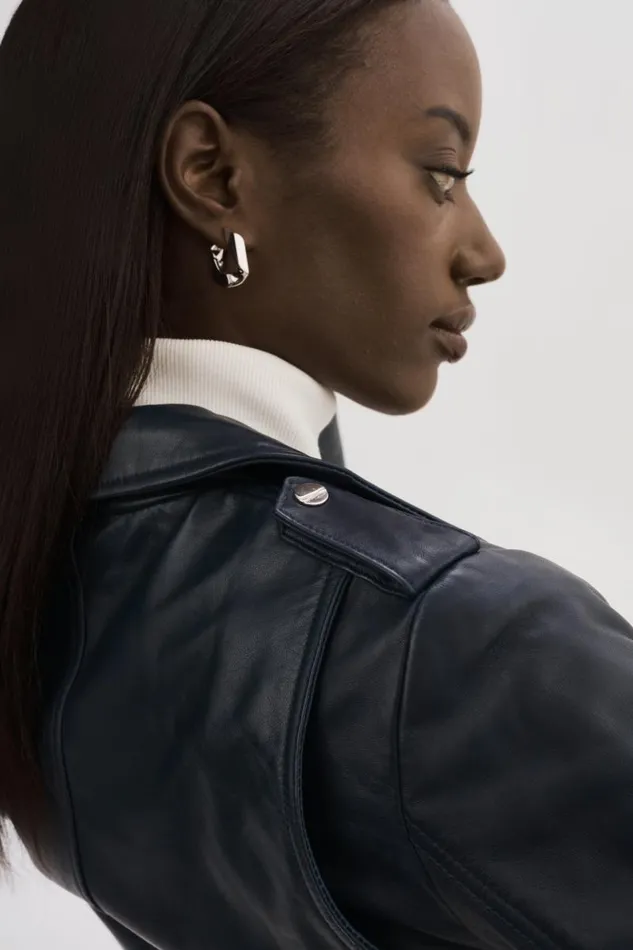Women HARPER Fitted Leather Biker Jacket Navy LAMARQUE Leather Jackets