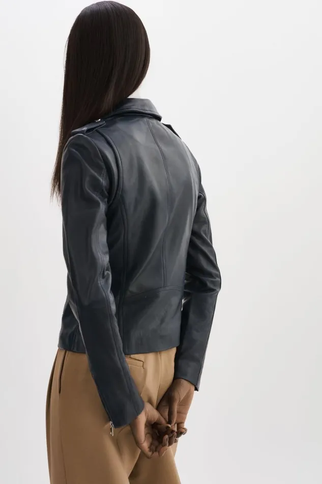 Women HARPER Fitted Leather Biker Jacket Navy LAMARQUE Leather Jackets