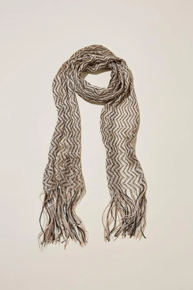 Women Hats Cotton On Sara Skinny Scarf Blackecru Zig Zag