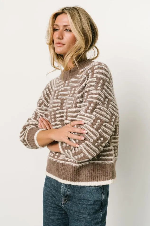 Women Hawthorne Knit Sweater Mocha Ivory Baltic Born Sweaters Women Hawthorne Knit Sweater Mocha Ivory Baltic Born Sweaters