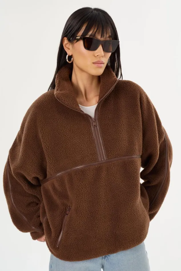 Women HELSA Polar Fleece Pullover Chestnut LAMARQUE Tops