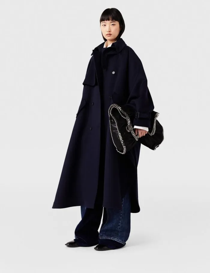 Women HighNeck ALine Trench Coat Ink Navy Stella McCartney Coats And Jackets