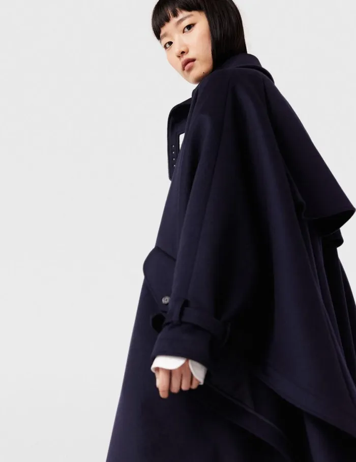 Women HighNeck ALine Trench Coat Ink Navy Stella McCartney Coats And Jackets