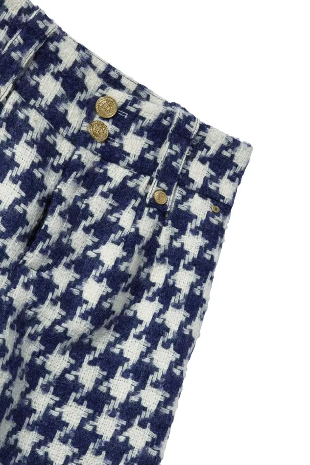 Women High Waisted Straight Trouser Large Scale Navy Houndstooth Holland Cooper Tailoring