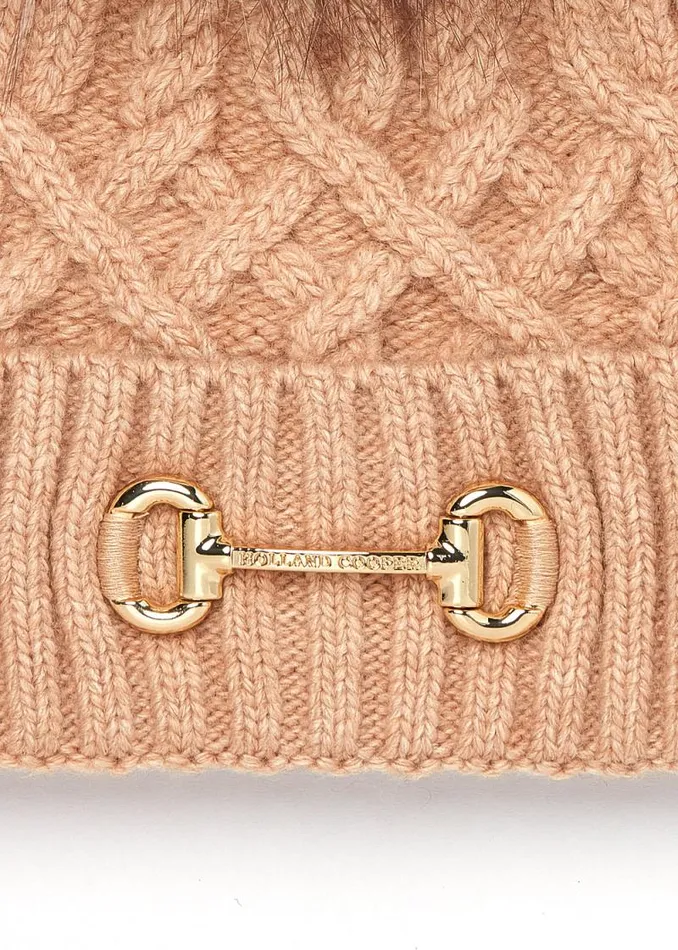 Women Horsebit Bobble Hat Camel Holland Cooper Hats and Headbands