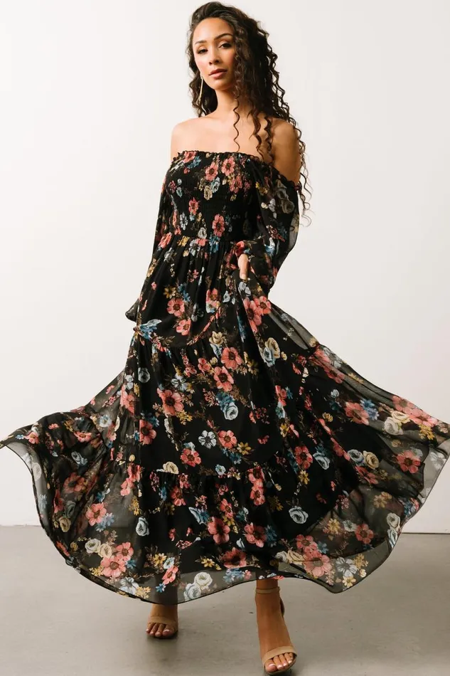 Women Isabela Smocked Maxi Dress Black Multi Floral Baltic Born Maxi Dresses Women Isabela Smocked Maxi Dress Black Multi Floral Baltic Born Maxi Dresses