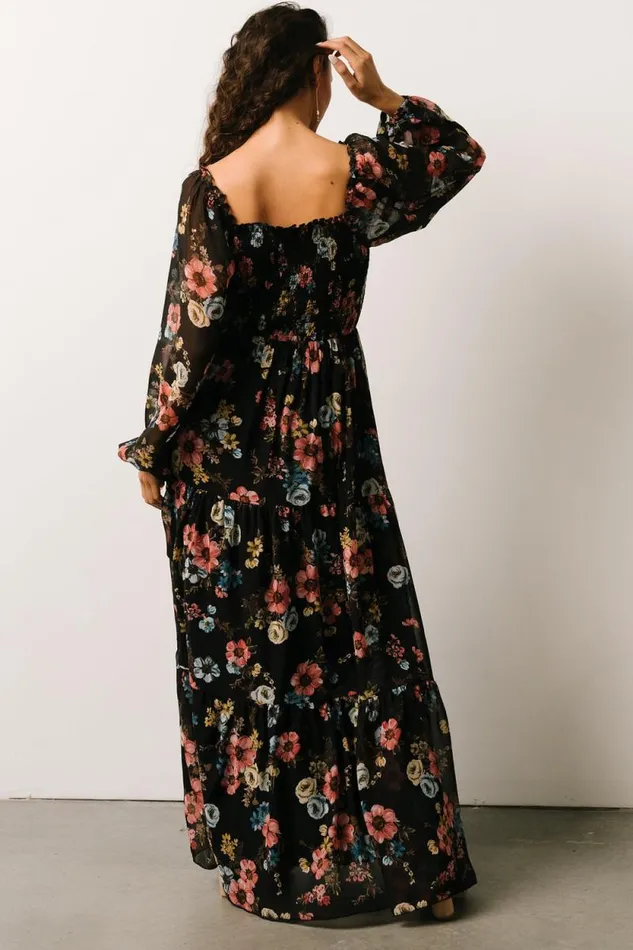 Women Isabela Smocked Maxi Dress Black Multi Floral Baltic Born Maxi Dresses Women Isabela Smocked Maxi Dress Black Multi Floral Baltic Born Maxi Dresses