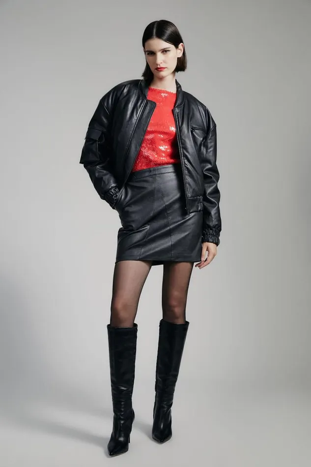 Women Jackets Bardot Vegan Leather Bomber Jacket In Black Black