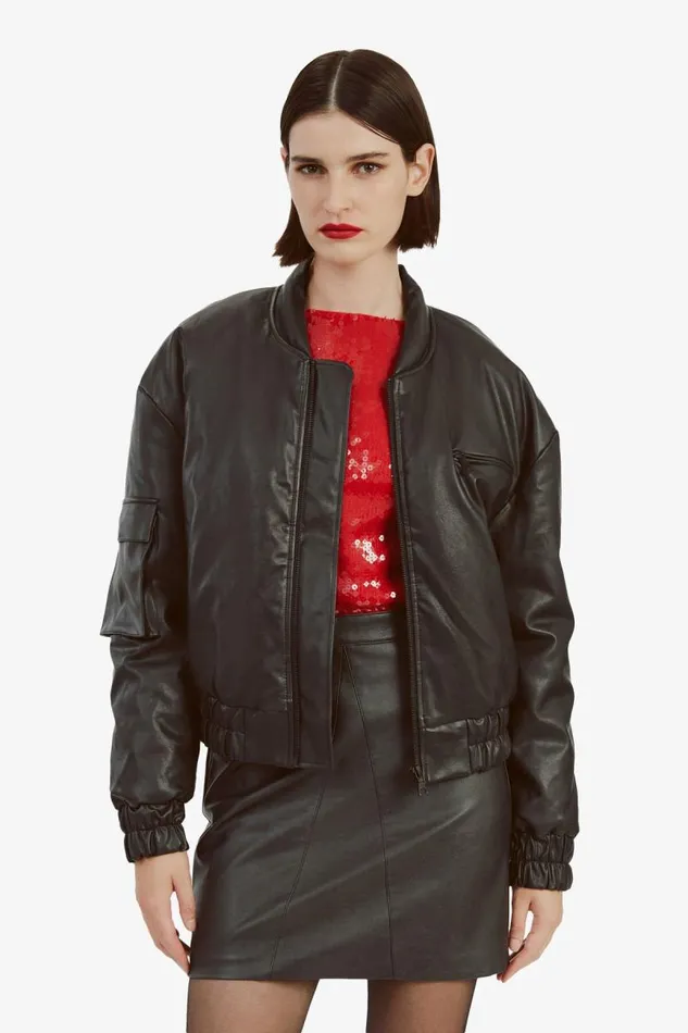 Women Jackets Bardot Vegan Leather Bomber Jacket In Black Black