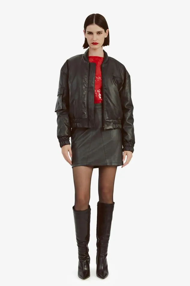 Women Jackets Bardot Vegan Leather Bomber Jacket In Black Black