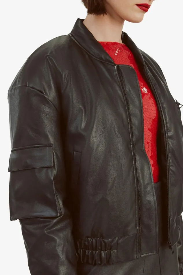 Women Jackets Bardot Vegan Leather Bomber Jacket In Black Black