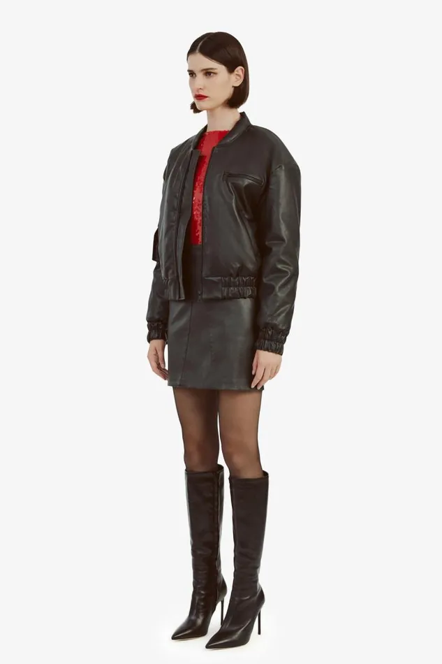 Women Jackets Bardot Vegan Leather Bomber Jacket In Black Black
