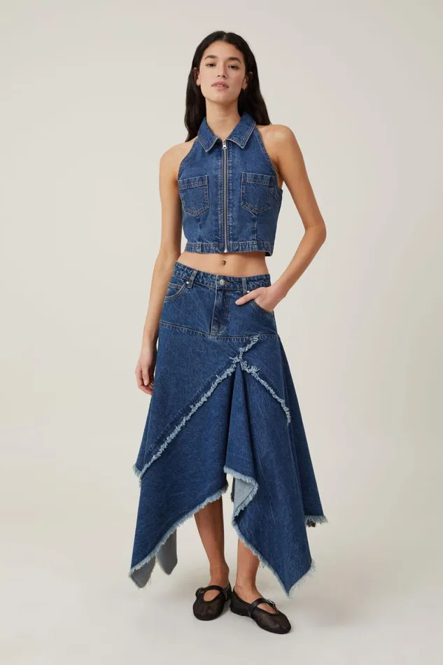 Women Jackets Cotton On Collar Denim Vest Bottle Blue