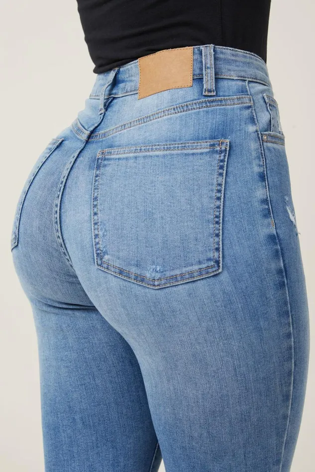 Women Jeans Cotton On Curvy High Stretch Skinny Jean Bells Blue Rip