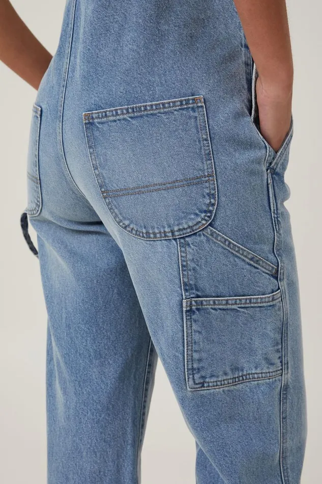 Women Jeans Cotton On Denim Overall Bells Blue