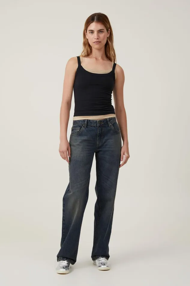 Women Jeans Cotton On Low Rise Straight Jean Rust Blue