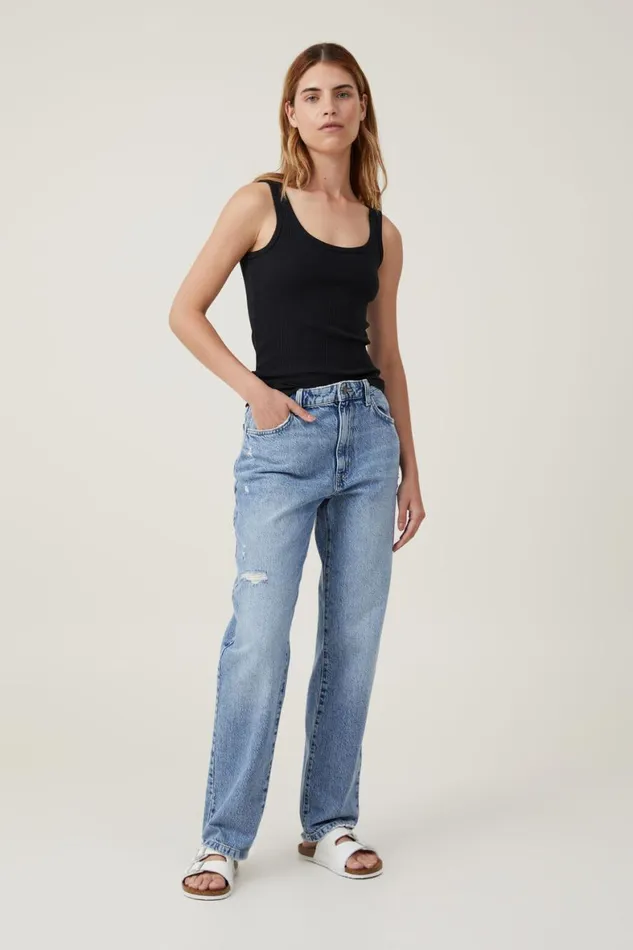 Women Jeans Cotton On Original Straight Jean Breeze Blue Worn