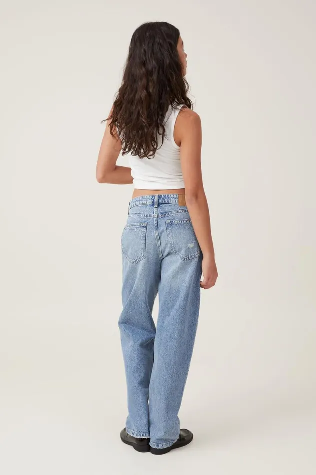 Women Jeans Cotton On Original Straight Jean Breeze Blue Worn
