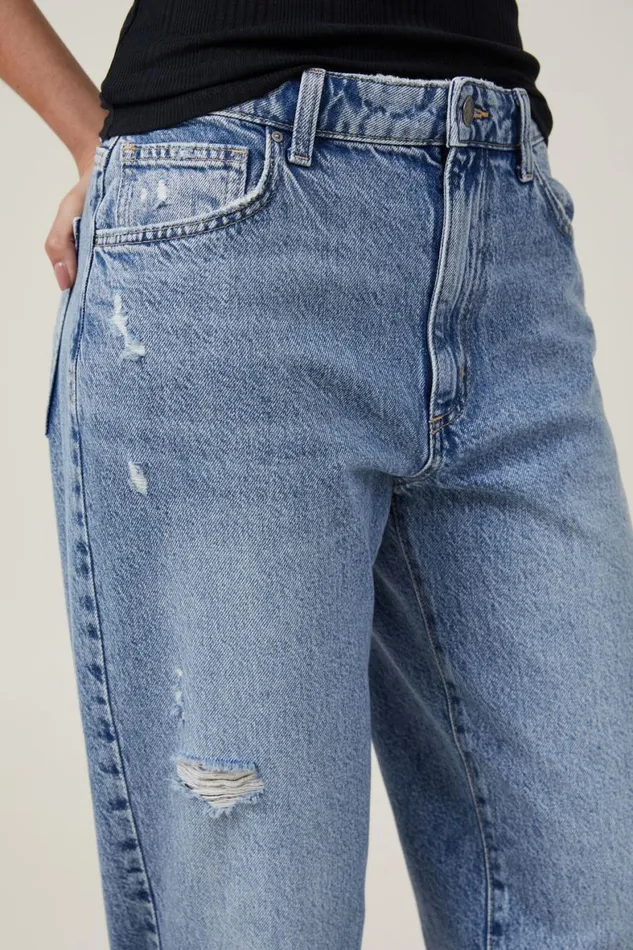 Women Jeans Cotton On Original Straight Jean Breeze Blue Worn
