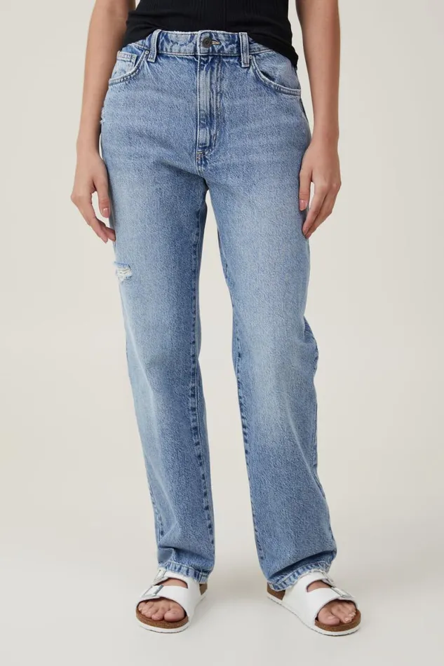 Women Jeans Cotton On Original Straight Jean Breeze Blue Worn