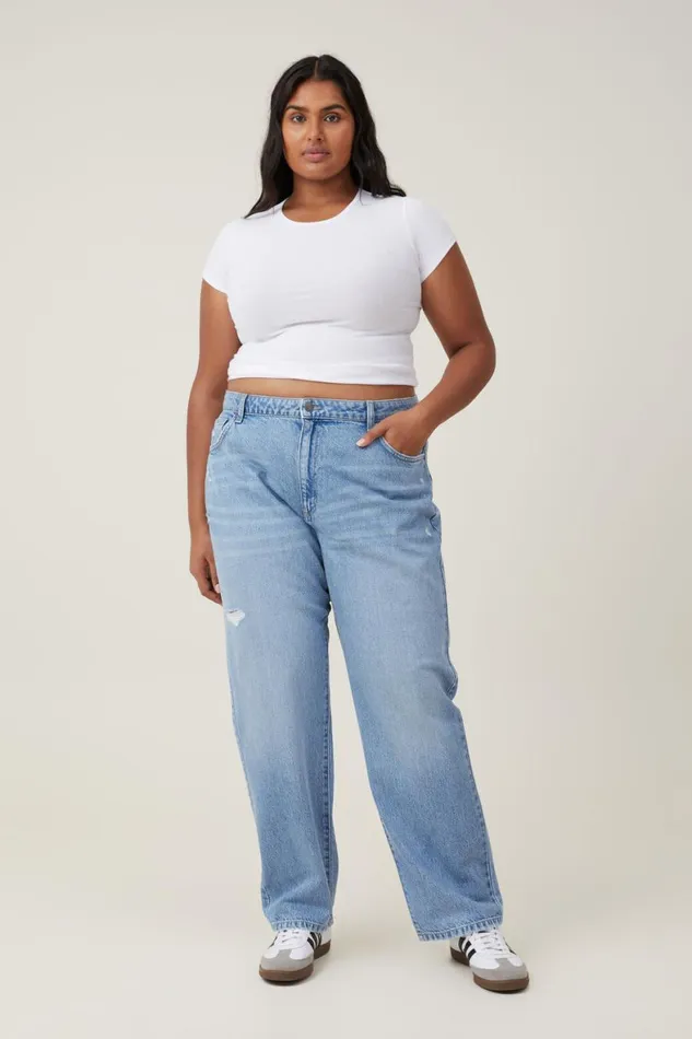 Women Jeans Cotton On Original Straight Jean Breeze Blue Worn