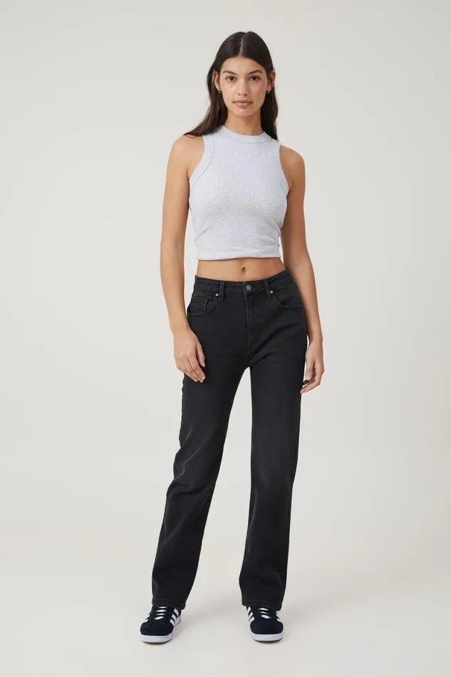 Women Jeans Cotton On Slim Straight Jean Black Pepper