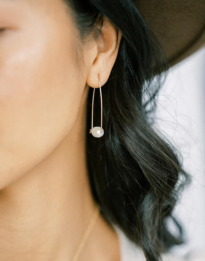Women Jewelry Madewell Sara Patino Jewelry Large Floating Pearl Hoops Gold