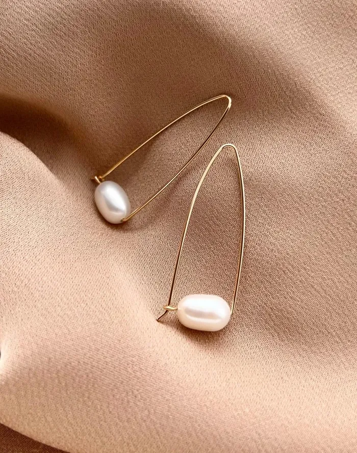 Women Jewelry Madewell Sara Patino Jewelry Large Floating Pearl Hoops Gold