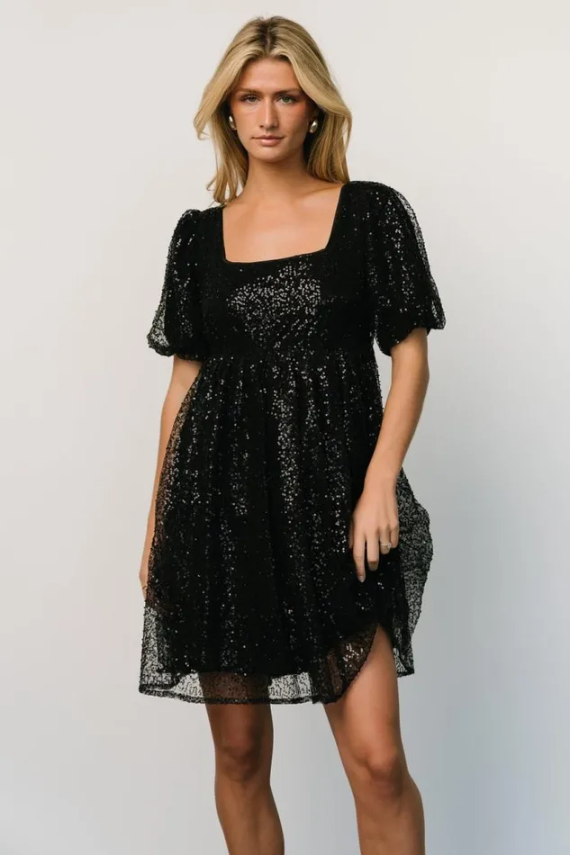 Women Joy Sequin Pearl Short Dress Black Baltic Born Embellished and Sequined