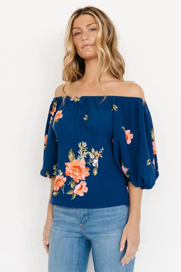 Women Julia Off Shoulder Top Blue Multi Baltic Born Blouses and Shirts