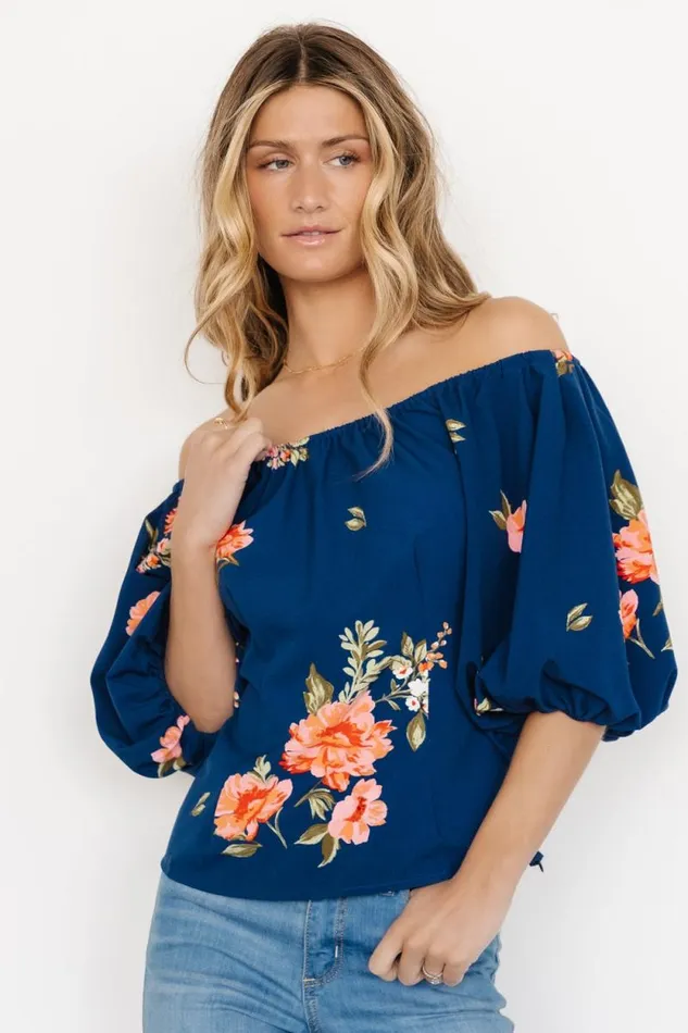 Women Julia Off Shoulder Top Blue Multi Baltic Born Blouses and Shirts