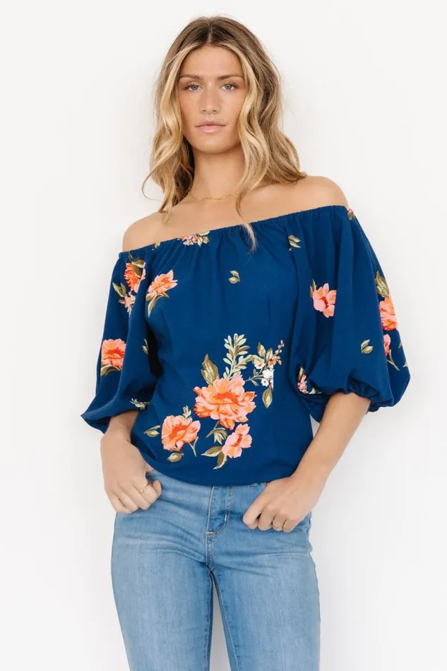 Women Julia Off Shoulder Top Blue Multi Baltic Born Blouses and Shirts