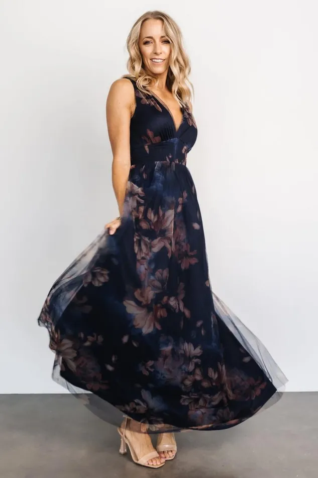 Women Kamila Tulle Maxi Dress Dark Blue Floral Baltic Born The Guest Edit Women Kamila Tulle Maxi Dress Dark Blue Floral Baltic Born The Guest Edit