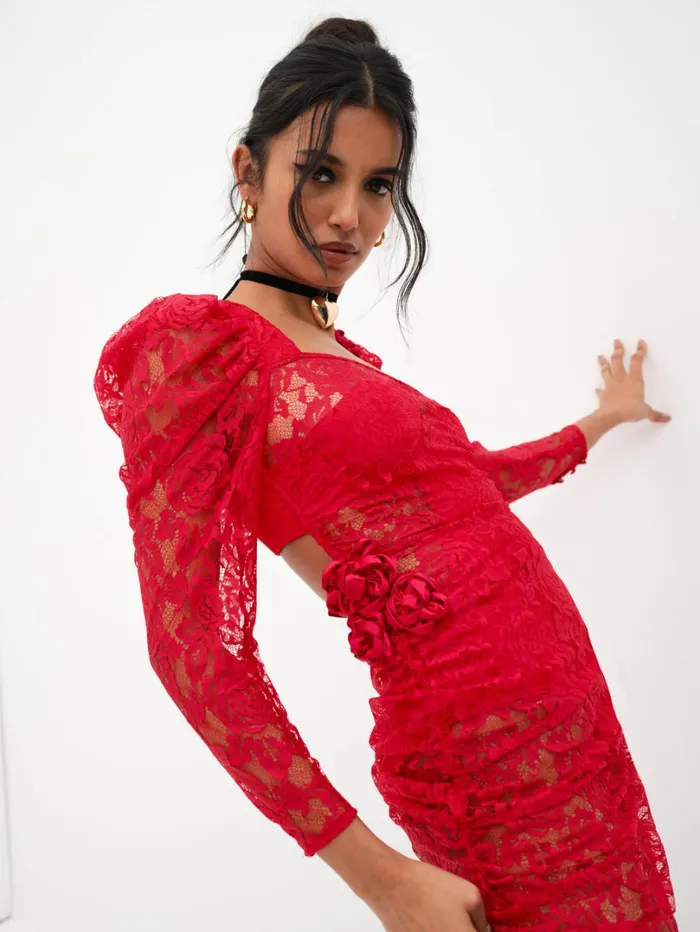 Women Kana Midi Dress Red For Love and Lemons Dresses