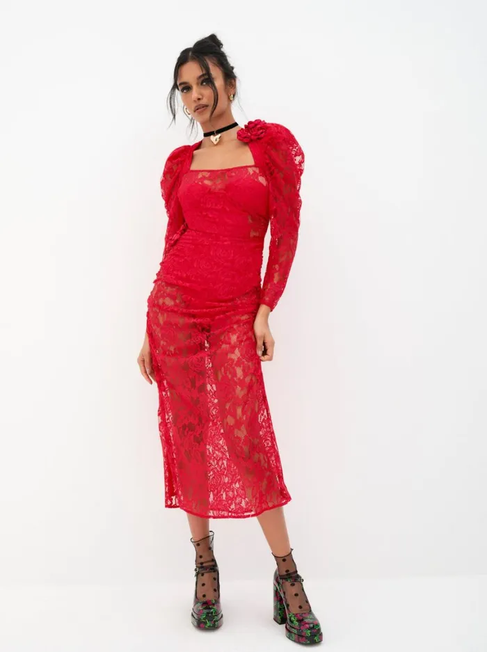 Women Kana Midi Dress Red For Love and Lemons Dresses Women Kana Midi Dress Red For Love and Lemons Dresses