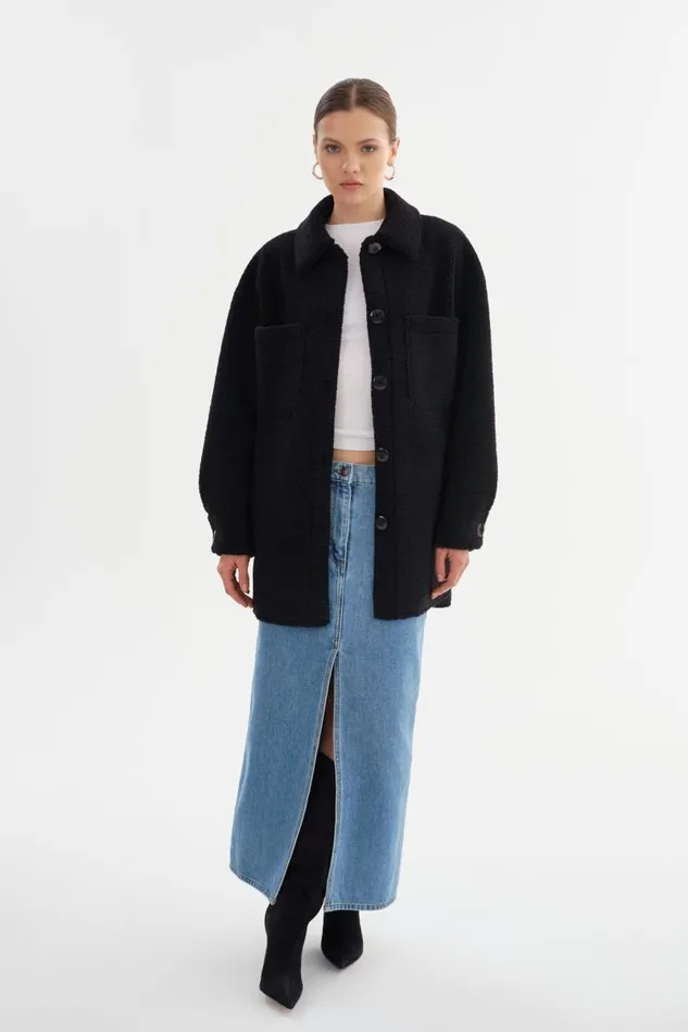 Women KANE Sherpa Shacket Black LAMARQUE Sherpa