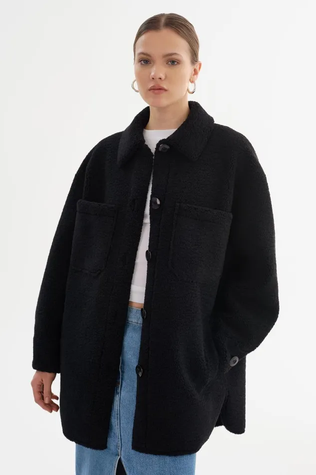 Women KANE Sherpa Shacket Black LAMARQUE Sherpa