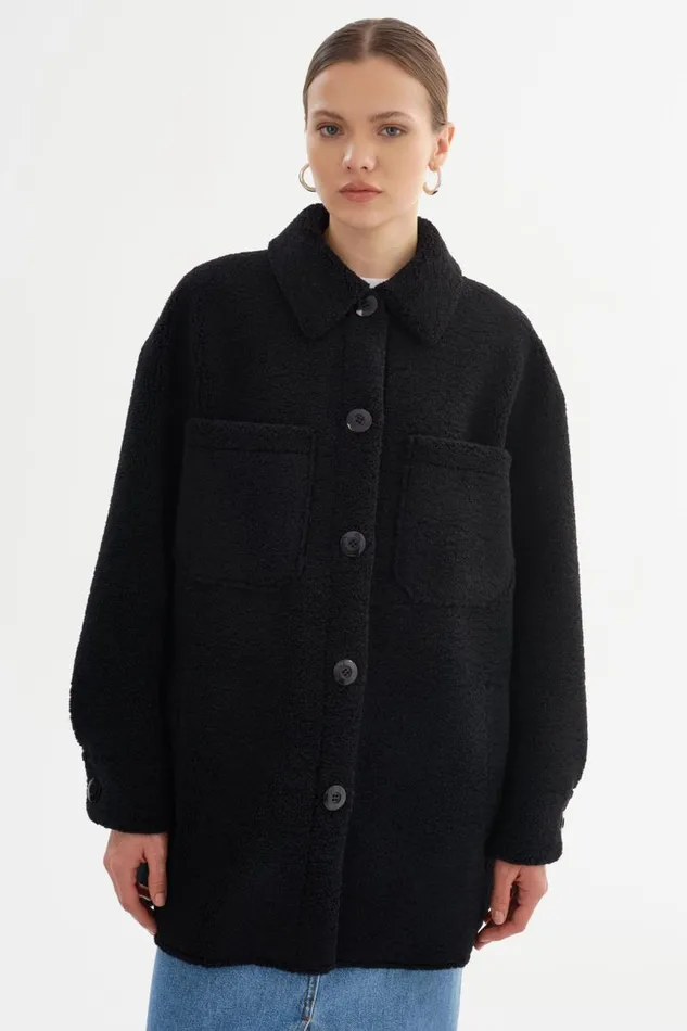 Women KANE Sherpa Shacket Black LAMARQUE Sherpa