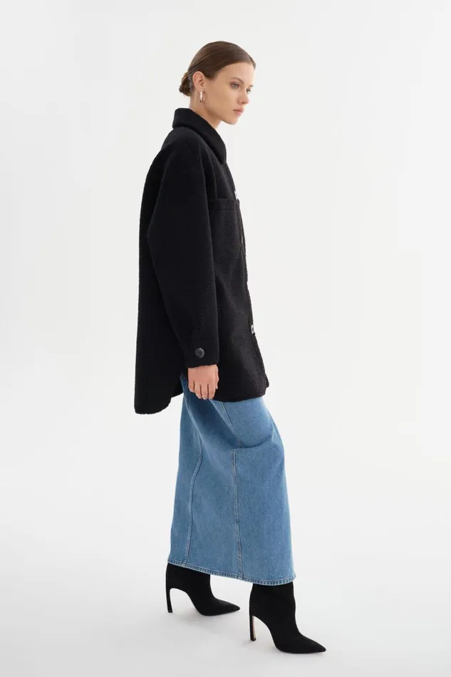 Women KANE Sherpa Shacket Black LAMARQUE Sherpa