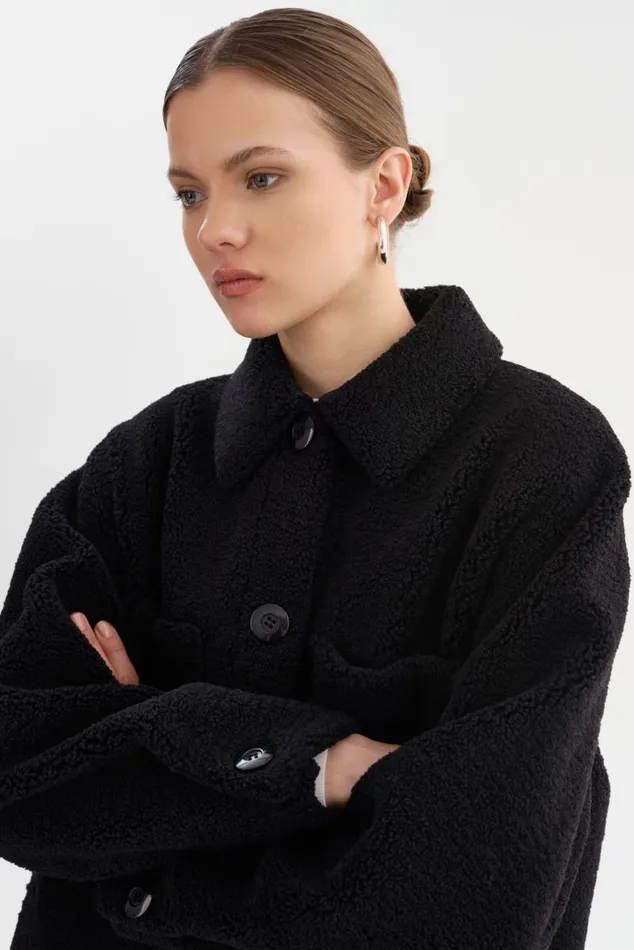 Women KANE Sherpa Shacket Black LAMARQUE Sherpa