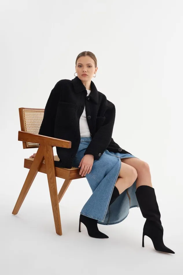 Women KANE Sherpa Shacket Black LAMARQUE Sherpa