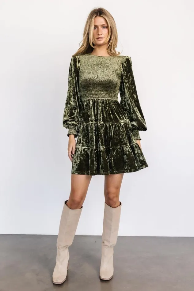Women Kele Crushed Velvet Mini Dress Dark Olive Baltic Born The Guest Edit